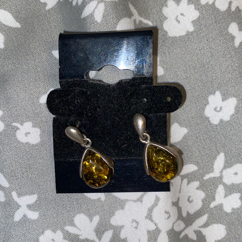 Green Amber Earrings